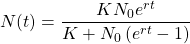 N(t) = \dfrac{K N_0 e^{r t}}{K + N_0 \left( e^{r t} - 1 \right)}